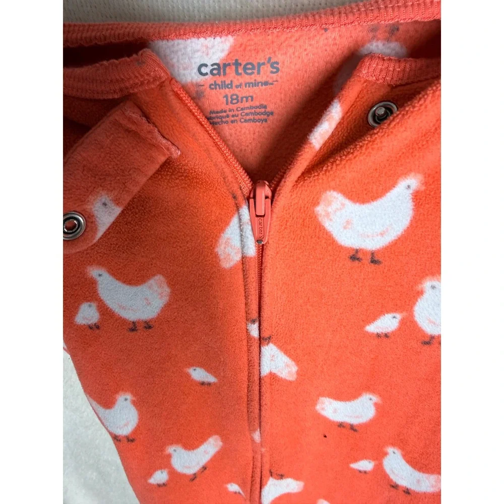 Carters Child of Mine 18M Orange Chicken Print Fleece Footed Sleeper Pajamas